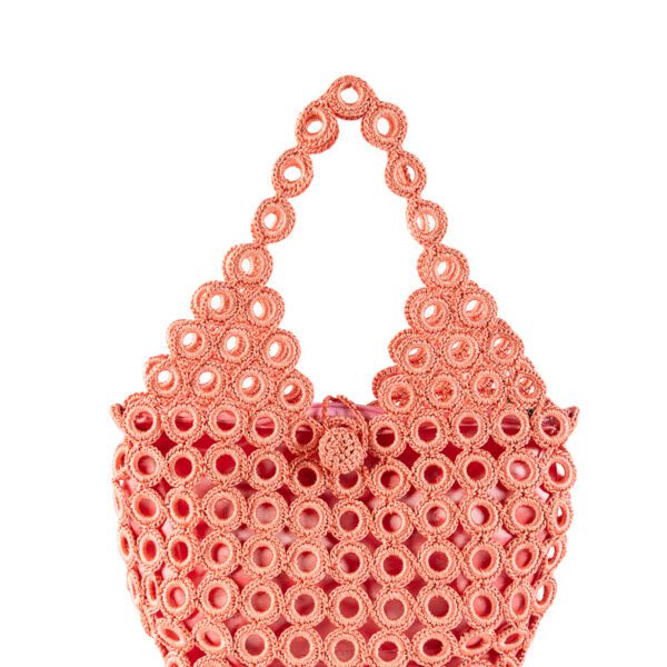 ENRICO VERSARI borsa a spalla in tessuto "Madame" Corallo CROCHET/M.RED PASTEL