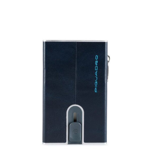 Piquadro porta carte di credito in metallo e pelle "Black Square" Blu PP5585B2R.BLU2