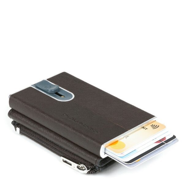 Piquadro porta carte di credito in metallo e pelle "Black Square" Marrone PP5585B3R.TM