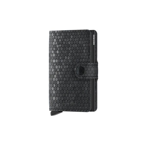 Secrid portafogli compatto in alluminio e pelle "Miniwallet Hexagon" Nero MHE.BLACK