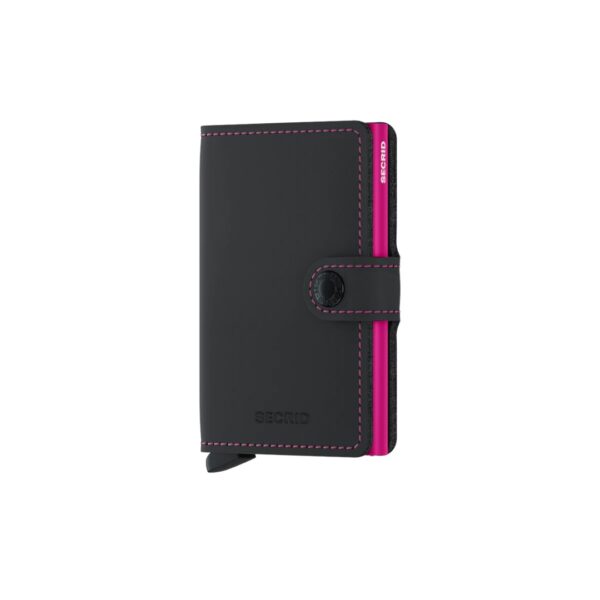 Secrid portafogli compatto in alluminio e pelle "Miniwallet Matte" Nero MM.BLACK & FUCHSIA