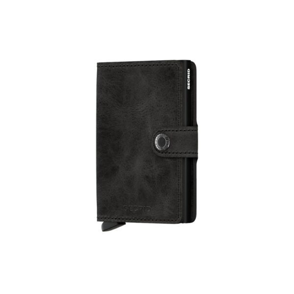 Secrid portafogli compatto in alluminio e pelle "Miniwallet Vintage" Nero MV.BLACK
