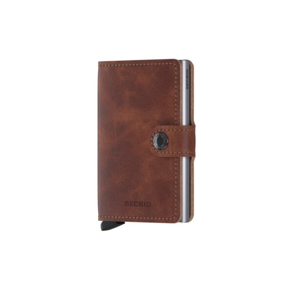 Secrid portafogli compatto in alluminio e pelle "Miniwallet Vintage" Marrone MV.BROWN