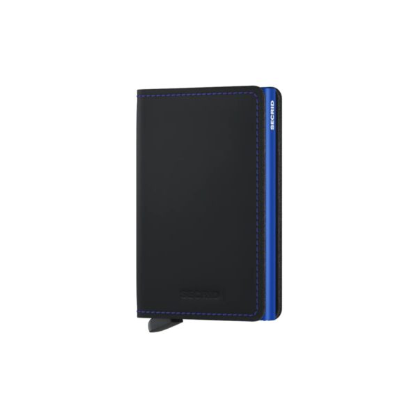 Secrid portafogli compatto in alluminio e pelle "Slimwallet Matte" Nero SM.BLACK & BLUE