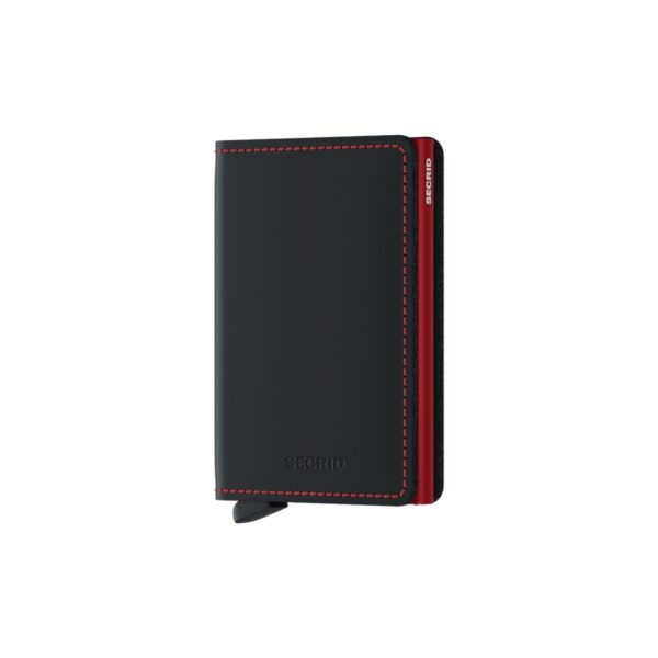 Secrid portafogli compatto in alluminio e pelle "Slimwallet Matte" Nero SM.BLACK & RED