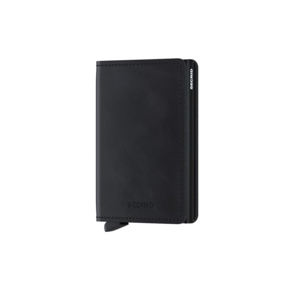 Secrid portafogli compatto in alluminio e pelle "Slimwallet Vintage" Nero SV.BLACK
