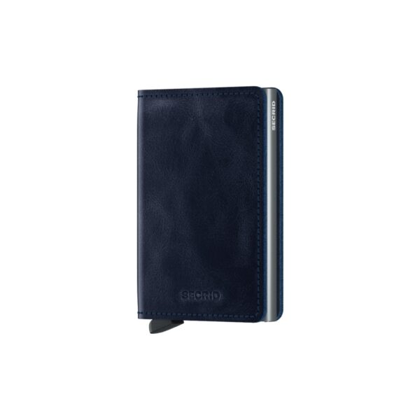 Secrid portafogli compatto in alluminio e pelle "Slimwallet Vintage" Blu SV.BLUE
