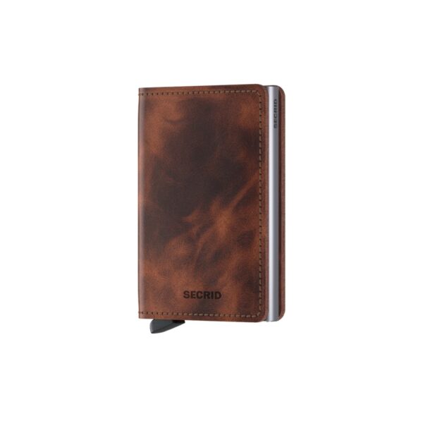 Secrid portafogli compatto in alluminio e pelle "Slimwallet Vintage" Marrone SV.BROWN