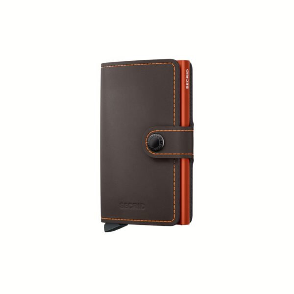 Secrid portafogli compatto in alluminio e pelle "Miniwallet Matte" Marrone MM.TRUFFLE & ORANGE