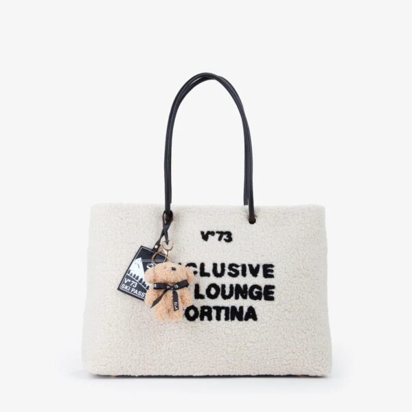 V73 borsa shopping in eco pelliccia "Ski Lounge" Avorio 73BS9A501.ECRU/NERO