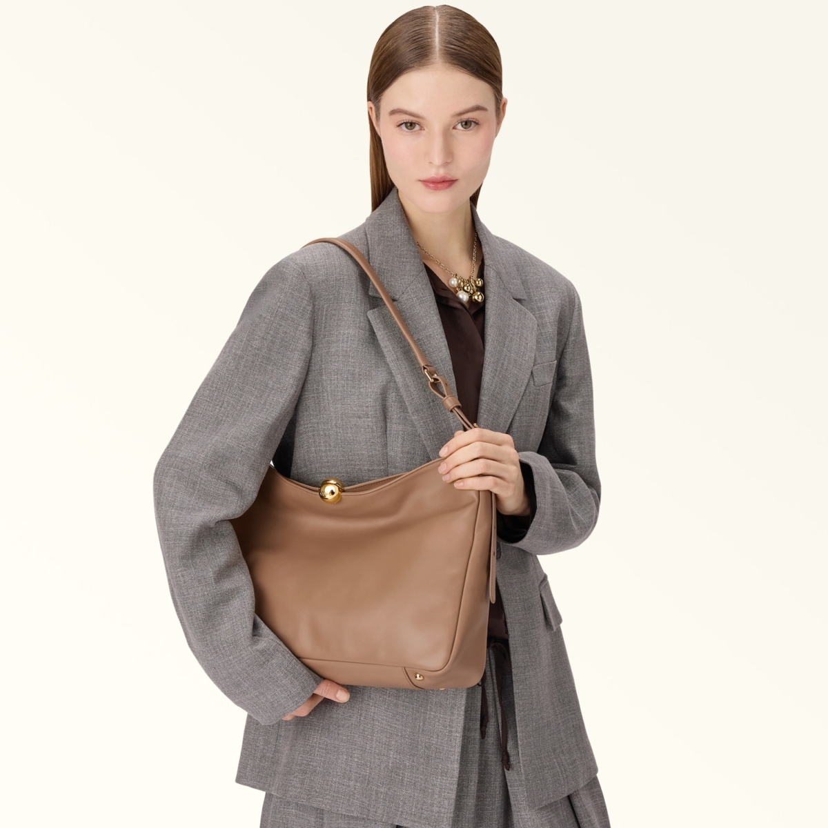 Furla borsa a spalla in pelle "Furla Sfera" Beige WB01365.4489S TOFFEE - immagine 7