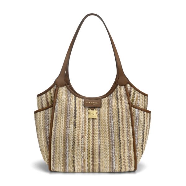 Nannini borsa shopping in raffia e pelle "Siria-G" Multicolor 19400-2.BRUCIATO/BRUCIATO