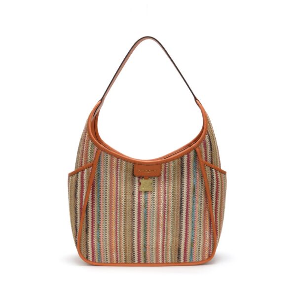 Nannini borsa a spalla in raffia e pelle "Siria-G" Multicolor 19401-2.ARANCIO/ARANCIO
